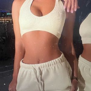 Fashion sports bra and sweat short set.